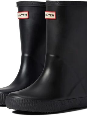 Hunter Black Rubber Short Rain Boots with Red-Trim Logo